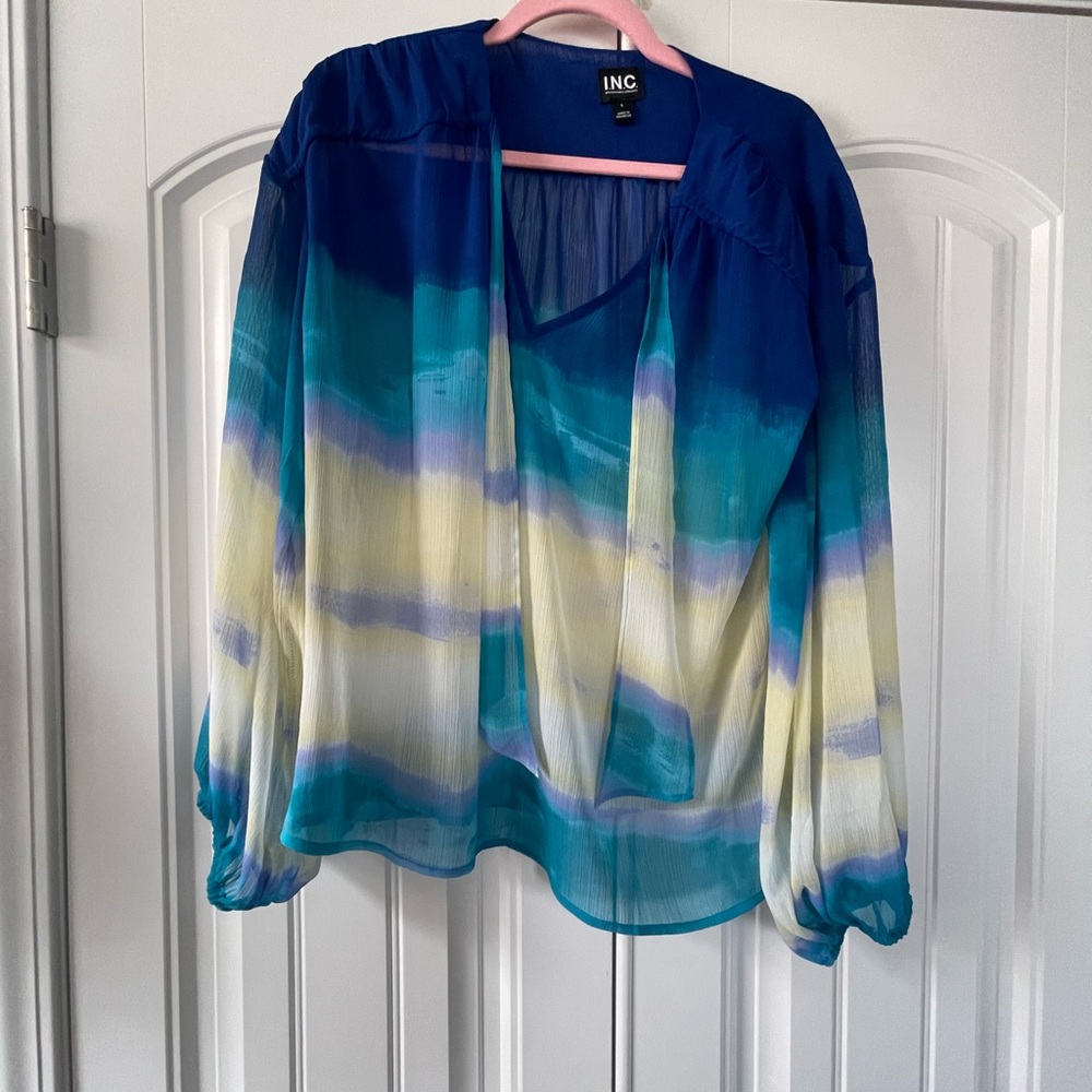 INC International Concepts Women's Multicolor Sheer Blouse - Picture 3 of 5
